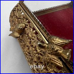 Vintage Gilt Ormulu Beveled Glass Jewelry Box Cherubs Birds Red Velvet Vintage Gilt Ormulu Beveled Glass Jewelry Box Cherubs Birds Red Velvet
