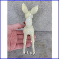 Vintage Glitter Reindeer Christmas Ornament Bell Bow Green Collar