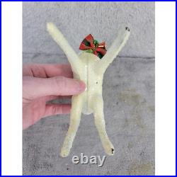 Vintage Glitter Reindeer Christmas Ornament Bell Bow Green Collar