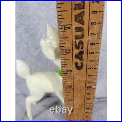 Vintage Glitter Reindeer Christmas Ornament Bell Bow Green Collar