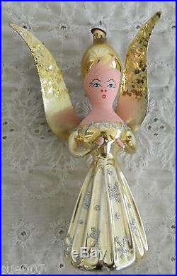 Vintage Gold Angel Ornament Mercury Glass Made Italy Christmas Wings Decorated