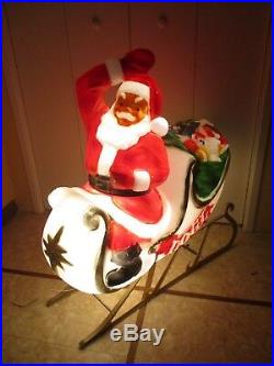 Vintage HUGE Santa Claus St Nick Sleigh Lighted Christmas Blow Mold Lawn Decor