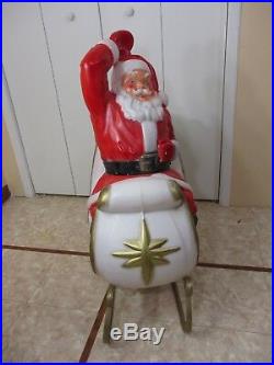 Vintage HUGE Santa Claus St Nick Sleigh Lighted Christmas Blow Mold Lawn Decor
