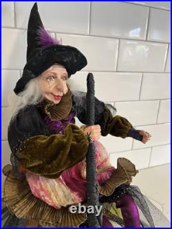Vintage-Halloween 22 Poseable Shelf Sitter Witch Doll Decor with Broom Wart