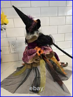 Vintage-Halloween 22 Poseable Shelf Sitter Witch Doll Decor with Broom Wart