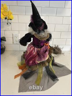 Vintage-Halloween 22 Poseable Shelf Sitter Witch Doll Decor with Broom Wart