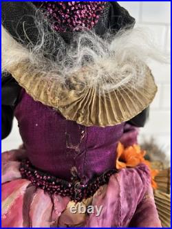 Vintage-Halloween 22 Poseable Shelf Sitter Witch Doll Decor with Broom Wart