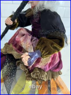 Vintage-Halloween 22 Poseable Shelf Sitter Witch Doll Decor with Broom Wart