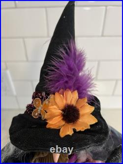 Vintage-Halloween 22 Poseable Shelf Sitter Witch Doll Decor with Broom Wart