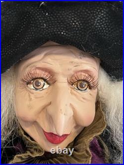 Vintage-Halloween 22 Poseable Shelf Sitter Witch Doll Decor with Broom Wart