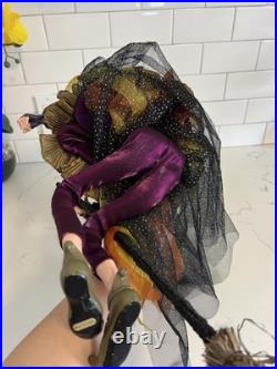 Vintage-Halloween 22 Poseable Shelf Sitter Witch Doll Decor with Broom Wart