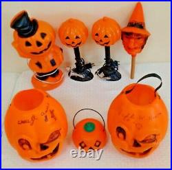 Vintage Halloween Blow Mold Lot Jack O Lantern Pumpkin Light Winking Witch Noise