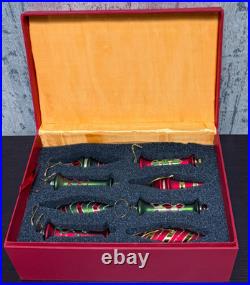 Vintage Hand Blown Glass Christmas Ornament Set 8 Red Green Finials Boxed 5