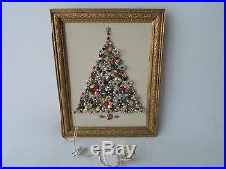 Vintage Handmade Framed Christmas Tree Jewelry & Lights Holiday Wall Decor