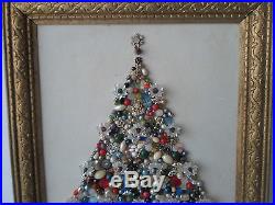 Vintage Handmade Framed Christmas Tree Jewelry & Lights Holiday Wall Decor