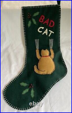 Vintage Handmade Good Cat Bad Cat Christmas Stocking Excellent Condition 18