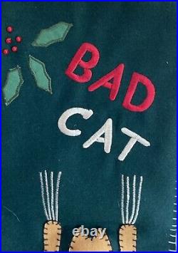 Vintage Handmade Good Cat Bad Cat Christmas Stocking Excellent Condition 18