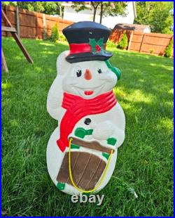 Vintage Illuminated Plastic Snowman Outdoor Yard Decor Free Standing Red Scarf