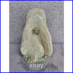 Vintage Iridescent Ceramic Bunny Rabbit Holding Flowers & Carrots Figurine 4.5