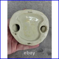 Vintage Iridescent Ceramic Bunny Rabbit Holding Flowers & Carrots Figurine 4.5