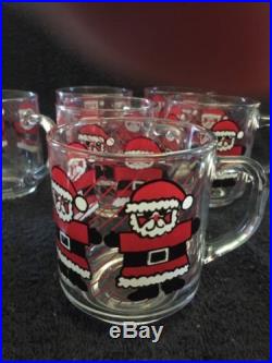 Vintage LUMINARC SANTA Glass Coffee Mugs Hot Chocolate Cups CHRISTMAS Set of 8