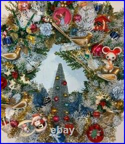 Vintage Large Retro Christmas wreath kitsch Elf Japan Shiny Brite Decor MCM