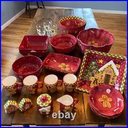 Vintage Laurie Gates Holiday Treats Gingerbread Dish Set Large Lot of Dishes