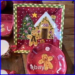 Vintage Laurie Gates Holiday Treats Gingerbread Dish Set Large Lot of Dishes
