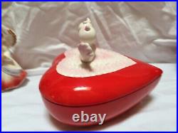 Vintage Lefton Ceramic Valentine's Day Lg Heart Covered Dish Love Birds Great