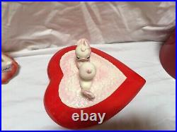 Vintage Lefton Ceramic Valentine's Day Lg Heart Covered Dish Love Birds Great