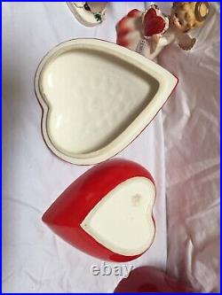 Vintage Lefton Ceramic Valentine's Day Lg Heart Covered Dish Love Birds Great