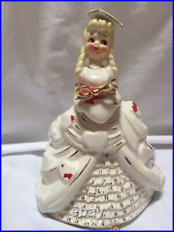 Vintage Lefton Valentine Girl Planter, Holding A Heart With Bow, #999, Great