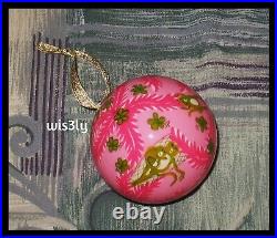 Vintage Lilly Pulitzer Glass Ornament 2005 Phipps Pink Mommy & Me Monkeys RARE