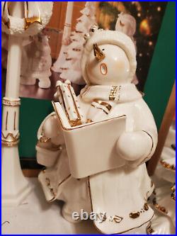 Vintage Member's Mark Snowman Choir Set Porcelain Hand Painted 7 Pc White Gold