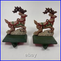 Vintage Midwest Cannon Falls SANTA'S REINDEER Cast Iron Stocking Holder-Set of 2