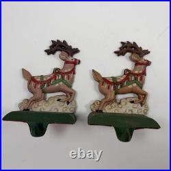 Vintage Midwest Cannon Falls SANTA'S REINDEER Cast Iron Stocking Holder-Set of 2