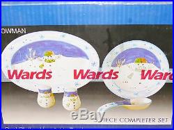 Vintage Montgomery Wards Snowman Christmas Dinnerware China 8 Place Set Serving
