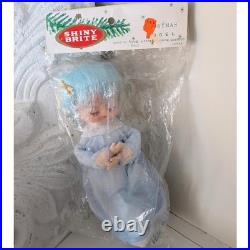 Vintage NOS Shiny Brite Blue Haired Christmas Angel Pixie Fairy Bendable Japan