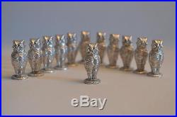 Vintage Napier Company Silver/Metal Owl Place Card Holders, Set of 12