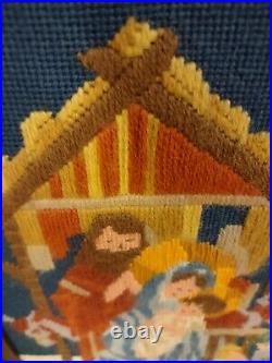 Vintage Nativity Needlepoint 1970s Epic Colorway No Snags Beauty Boho Christmas