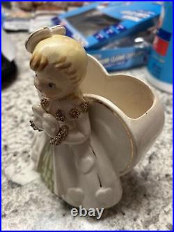 Vintage Nidco 1957 Valentine's Day Girl Planter Holding Heart Vase, HTF, Good