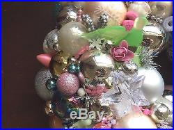 Vintage PINK Christmas ornament wreath 19 Inch Germany Glass 21499 Shiny Brite