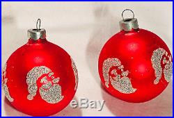 Vintage Pair of 2 Red Santa Claus Glass Ball Christmas Tree Ornaments with Glitter