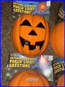 Vintage Plastic Lamp Cover Porch Pumpkins Rare Halloween Decor Set of 4 New
