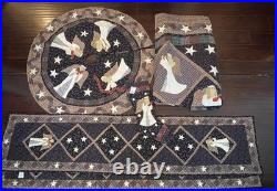 Vintage Quilted Angel Christmas Set Tree Skirt, Quilt, 2 Runners & Stocking