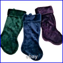 Vintage Rauch Industries Plush Velvet Christmas Stocking Purple Blue Green 3 PC