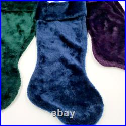Vintage Rauch Industries Plush Velvet Christmas Stocking Purple Blue Green 3 PC