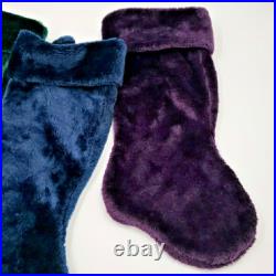 Vintage Rauch Industries Plush Velvet Christmas Stocking Purple Blue Green 3 PC