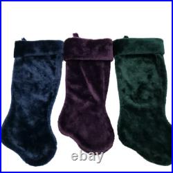 Vintage Rauch Industries Plush Velvet Christmas Stocking Purple Blue Green 3 PC
