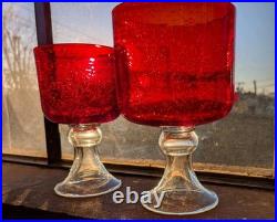 Vintage Ruby Red Seed Bubble Large Hurricane Candle Holders